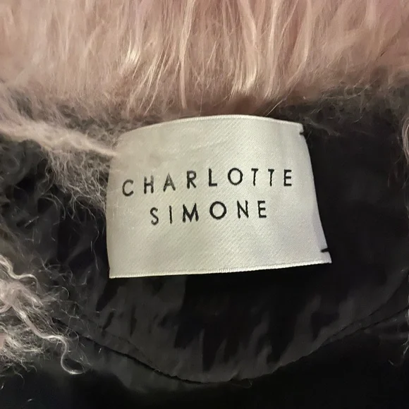 Charlotte Simone Black Puffer Coat with Pink Mongolian Fur Trim - Picture 3 of 16